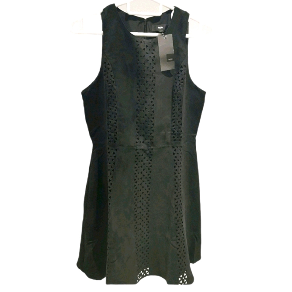 New black sleeveless faux suede dress